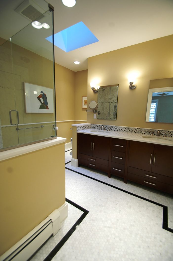 Master Bathroom Remodel black white and yellow