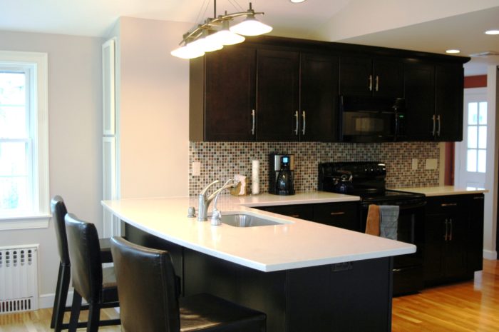 Kitchen Remodel White Counter Dark Cabinets