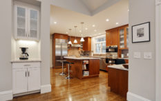 dark wood cabinets in architecturally built kitchen in boston