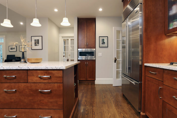 oak wood cabinets in kitchen remodel in newton ma