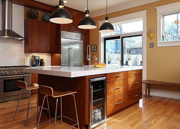 lexington ma kitchen remodel with kitchen island and mini bar built in