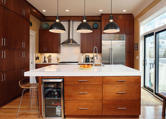 lexington ma kitchen remodel with dark oak wood cabinets