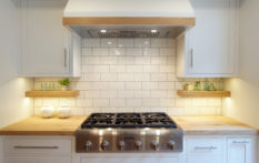 professional viking stove top in kitchen in boston