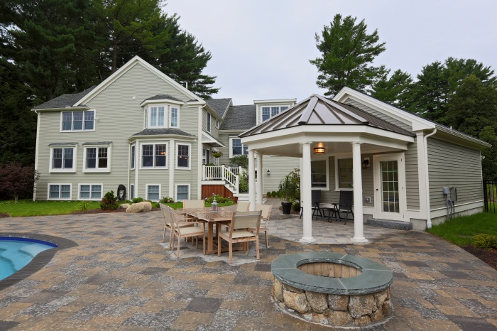 outdoor back patio in boston home addition