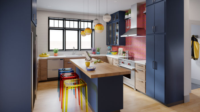 colorful custom kitchen with island