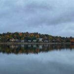 boston fall foliage over the lak