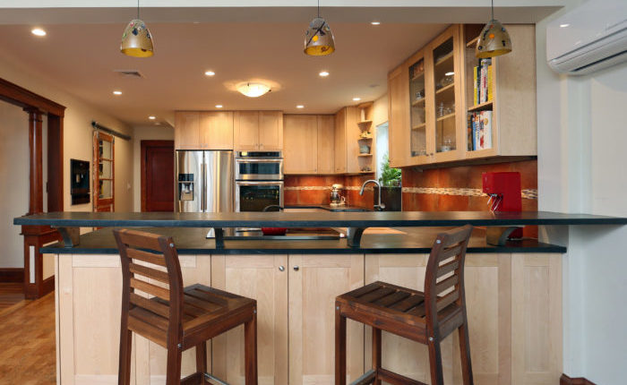 whole home addition with contemporary kitchen and extended kitchen island by NEDC