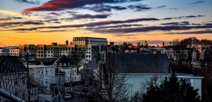 sunset over the city in lexington MA