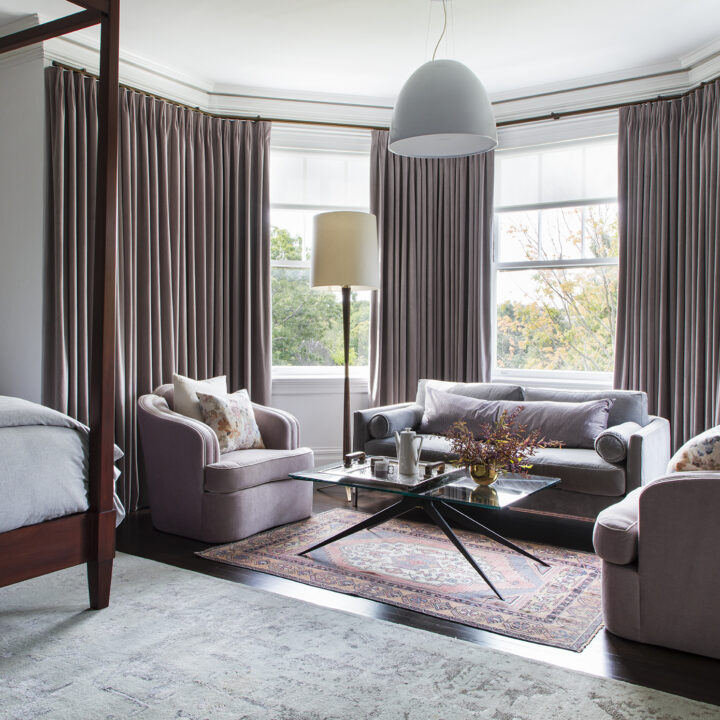 A beautiful architectural design build primary bedroom in Chestnut Hill by NEDC & Eric Dare as part of a whole home gut remodel